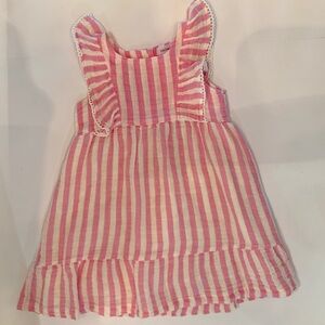 Angel Dear Pink Stripe Ruffle Dress 4T NWOT Cotton Muslin Lined